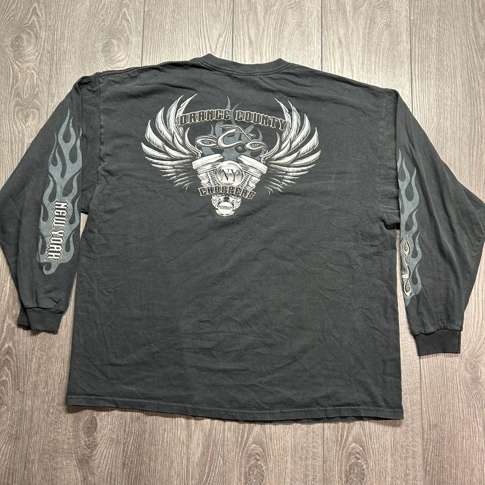 Vintage Orange County Choppers Long Sleeve Shirt Mens 2XL Black OCC NY Flames